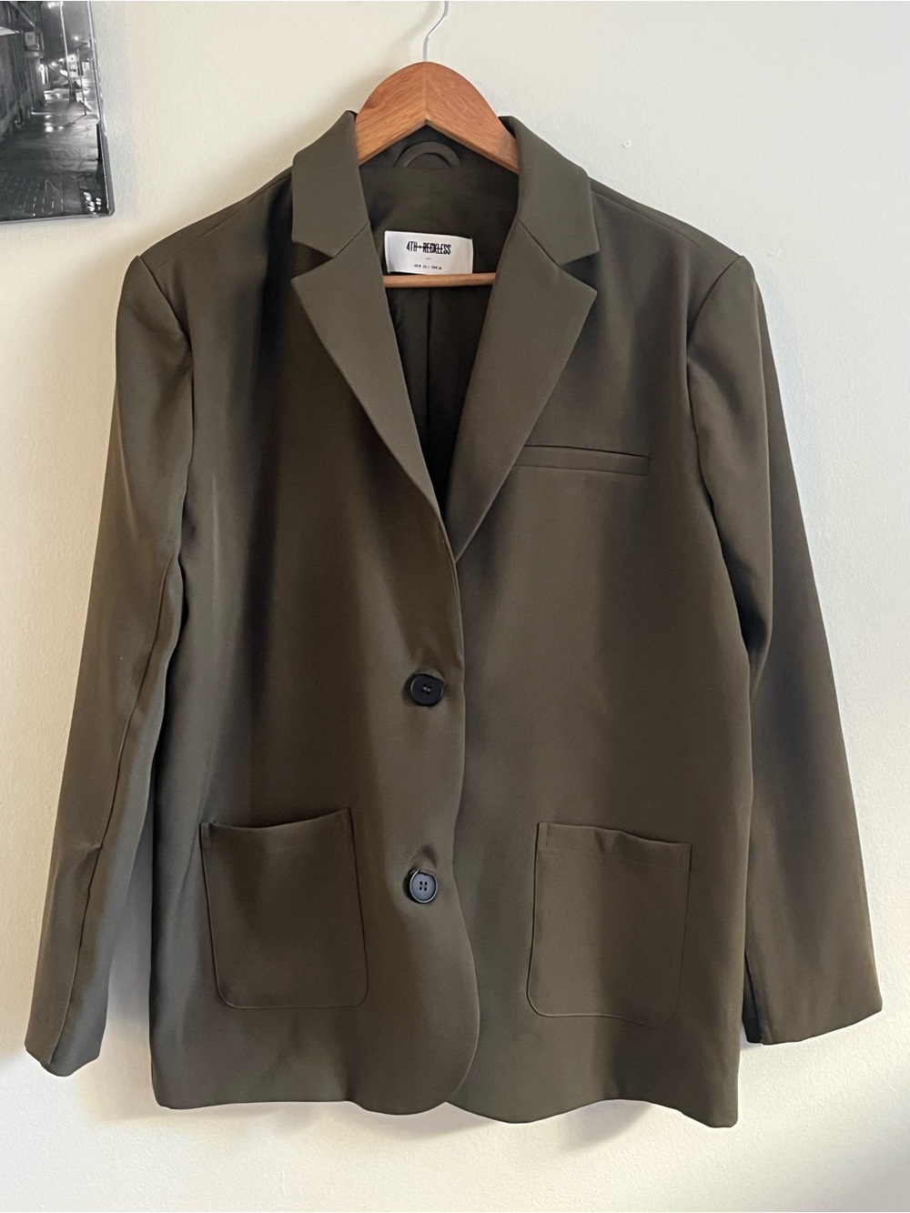 4th & Reckless oversized blazer in khaki Green- Size Small will fit M to L - Picture 4 of 13